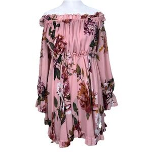 Fashion Nova Off Shoulder‎ Mini Dress Womens Medium Ruffled Floral Fairy Boho
